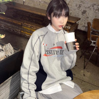 韓國春季新款AM*美式復古街頭風運動休閒寬鬆明線印花厚棉T球衣