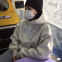 Unique SEI 韓國小眾個性字母印花簡約連帽寬鬆百搭短版衛衣上衣