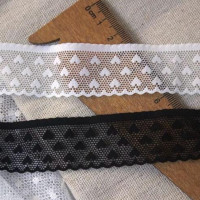 Высококачественная эластичная кружевная ткань 4 метра в форме сердца, черного и белого цвета, стрейчевая кружевная ткань для свадебного платья, ширина 2,6 см