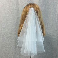 Элегантная Маленькая вуаль с жемчугом, мягкая Однослойная белая свадебная короткая вуаль с бисером, свадебные аксессуары для волос