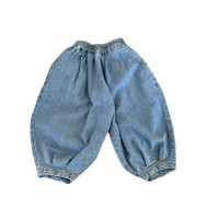 Детские брюки в Корейском стиле, свободные джинсовые брюки-фонарики, новинка 2023, летние тонкие джинсы для девочек