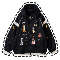 【布偶喵殿】黑色拉鍊連帽運動衫女冬季加絨寬鬆外套少女學生春季