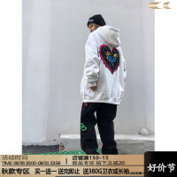 川川也毛巾繡字母愛心加絨連帽運動衫男女2023冬季新款寬鬆外穿上衣