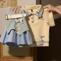 南一夢UXEIS多巴胺甜美蝴蝶結短袖POLO衫T恤女夏季顯瘦修身短上衣