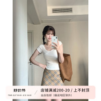 callmeear//【蝴蝶結小白T】休閒百搭T恤女夏修身顯瘦短袖U領上衣