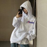 不起球純棉休閒上衣女2023新款連帽春秋款oversize原創小眾潮牌白色