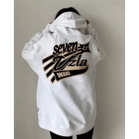 高級感美式重磅銀狐加絨加厚正肩連帽白色厚棉T女秋冬2023爆款上衣