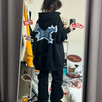 oversize潮牌衛衣連帽女春秋薄款hiphop復古美式慵懶chic小眾外套