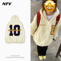 國潮牌學院風字母印花連帽衫衛衣女秋冬季奶fufu寬鬆加絨休閒上衣