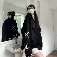 咖哩人秋冬原創自制蝴蝶結綁帶連帽運動衫女芭蕾風外套寬鬆顯瘦百搭