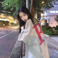 vintage美式淺灰色衛衣女春秋2023新款爆款oversize薄款圓領外套