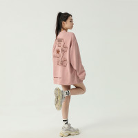 美式圓領厚棉T女2023新款春秋款ins潮牌oversize寬鬆麂皮絨上衣bf