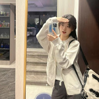 BM米白色厚棉T女秋冬2022新款內搭美式復古連帽外套oversize潮牌