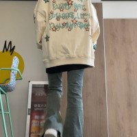 國潮發泡星星衛衣女秋冬寬鬆潮ins加絨加厚oversize美式復古外套