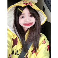 美式復古學院風潮牌oversize滿印連帽慵懶風衛衣女春秋寬鬆潮外套