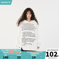 打怪 國潮美式字母排版印花連帽運動衫女秋季高街情侶寬鬆上衣帽衫