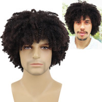 Синтетический афро вьющийся парик GNIMEGIL с челкой для мужчин, парик с короткими натуральными волосами, мужской парик для костюма в стиле 80-х, парик для косплея на Хэллоуин
