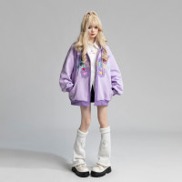 TARASAER日系甜美風布貼繡開衫外套女春季寬鬆設計感甜酷連帽運動衫