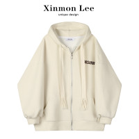 XinmonLee奶fufu連帽開衫衛衣寬鬆慵懶風女秋冬季設計感小眾外套