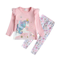 VIKITA/Одежда для девочек весенне-Осенние футболки и штаны с расклешенными рукавами и цветочным принтом в виде единорога комплекты из 2 предметов одежда для маленьких девочек
