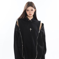 CCUP SAPCE 早秋新款小眾外套雙拉鍊鏤空帽衫設計感露肩連帽運動衫