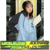local aliens外星沙龍秋冬新款刺繡插肩撞色拉鍊連帽運動衫開衫外套