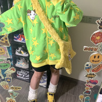 電次羊原創星星美式衛衣雙帽外套限量999件 情侶寬鬆休閒刺繡撞色