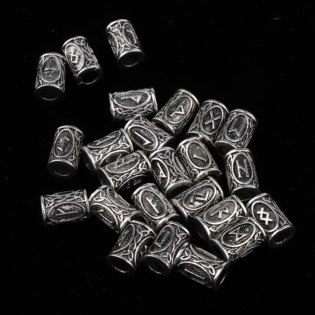 24Pcs   Runes Beads Hair Beard Paracord Bracelet Pendant Necklace DIY Decoration Accessories Twisted Braid Ring Braid Cuff