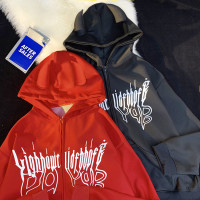 BOO原創高街百搭惡魔連帽運動衫ins情侶甜酷風印花帶角尾巴拉鍊外套