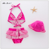 Детский купальник для девочек, модные детские бикини, топы + брюки + Кепка, детские летние купальники для водных игр, бикини