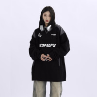 野生阿子美式街頭賽車元素圓領長袖厚棉T男女寬鬆春季百搭情侶上衣