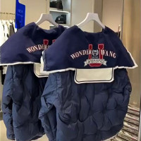 2023年新款網紅爆款冬裝設計師款奶呼呼輕薄藍色短版羽絨衣女外套