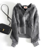 商場專櫃撤櫃清倉尾貨女裝紮染短款連帽收腰加絨衛衣寬鬆顯瘦上衣