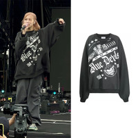 rose樸彩英同款秋字母印花長袖圓領寬鬆休閒套頭慵懶風情侶棉衛衣