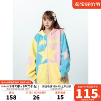 AAXIN 美式復古多巴胺星星連帽運動衫外套女春秋季情侶寬鬆開衫上衣