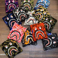 潮牌BAPE鯊魚頭迷彩開衫男女情侶經典夜光寬鬆純棉連帽運動衫外套男