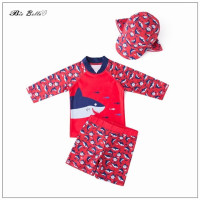 Купальник для мальчиков, модный красный купальный костюм с акулами, с мультяшным принтом, для детей 2-7 лет, наряды для плавания с подсолнухом