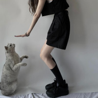 20thmoments 19ss 自制 定製面料 廓形西裝短褲 三分褲 藍色鈕釦