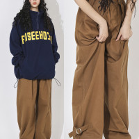 美式街頭潮牌直筒工裝褲女夏季高街顯瘦嘻哈hiphop休閒褲子潮ins