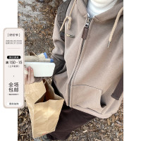 東日是個捲毛 復古摩登 短款加絨連帽運動衫開衫女春季美式復古外套