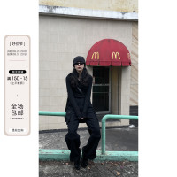 東日是個捲毛 曼切斯特 黑色直筒闊腿工裝褲女春寬鬆百搭休閒長褲