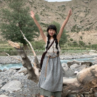 One purple |7.18復古慵懶風假兩件裙褲小眾設計感鏤空花邊闊腿褲