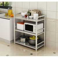 不锈钢厨房置物架带围栏3层4微波炉烤箱架多层收纳架家用储物架子