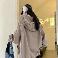 200斤胖妹妹春秋ins毛邊破洞連帽長袖厚棉T冪式穿搭大尺碼學生外套女