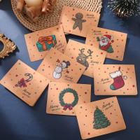 9 шт. Рождественская поздравительная открытка из крафт-бумаги, подарок с наклейкой-конвертом, Рождественские сувениры, складная открытка, новогодние открытки для детей