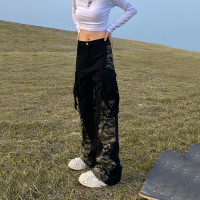 apocket美式復古迷彩vibe工裝褲男女ins街頭寬鬆直筒多口袋長褲子