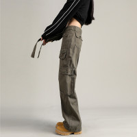 美式復古工裝褲女設計感高街多口袋嘻哈hiphop休閒直筒寬鬆vibe褲