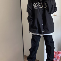 美式復古vibe機能風休閒工作服男女小眾直筒拉鍊衝鋒褲子ins高街潮