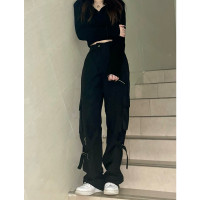 美式高街嘻哈拉鍊多口袋工裝褲女2023春季新款設計感小眾潮牌長褲