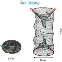 Складная рыболовная сеть с 2 отверстиями, клетка для ловли карпа, корзина для креветок, раков, Лобстер, ловушка для аквариума, сетчатая сеть 30 см × 60 см